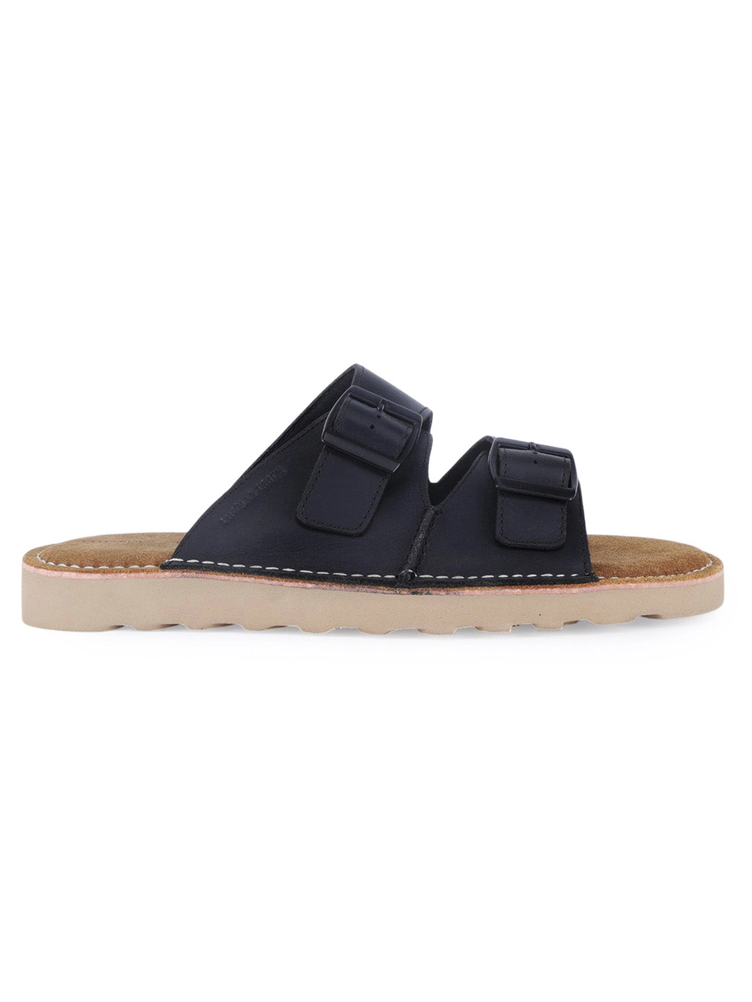 Solace Black  Double Buckle Sandals | Premium Casual Slippers with Suede-Textured Footbed |TC-2760BL