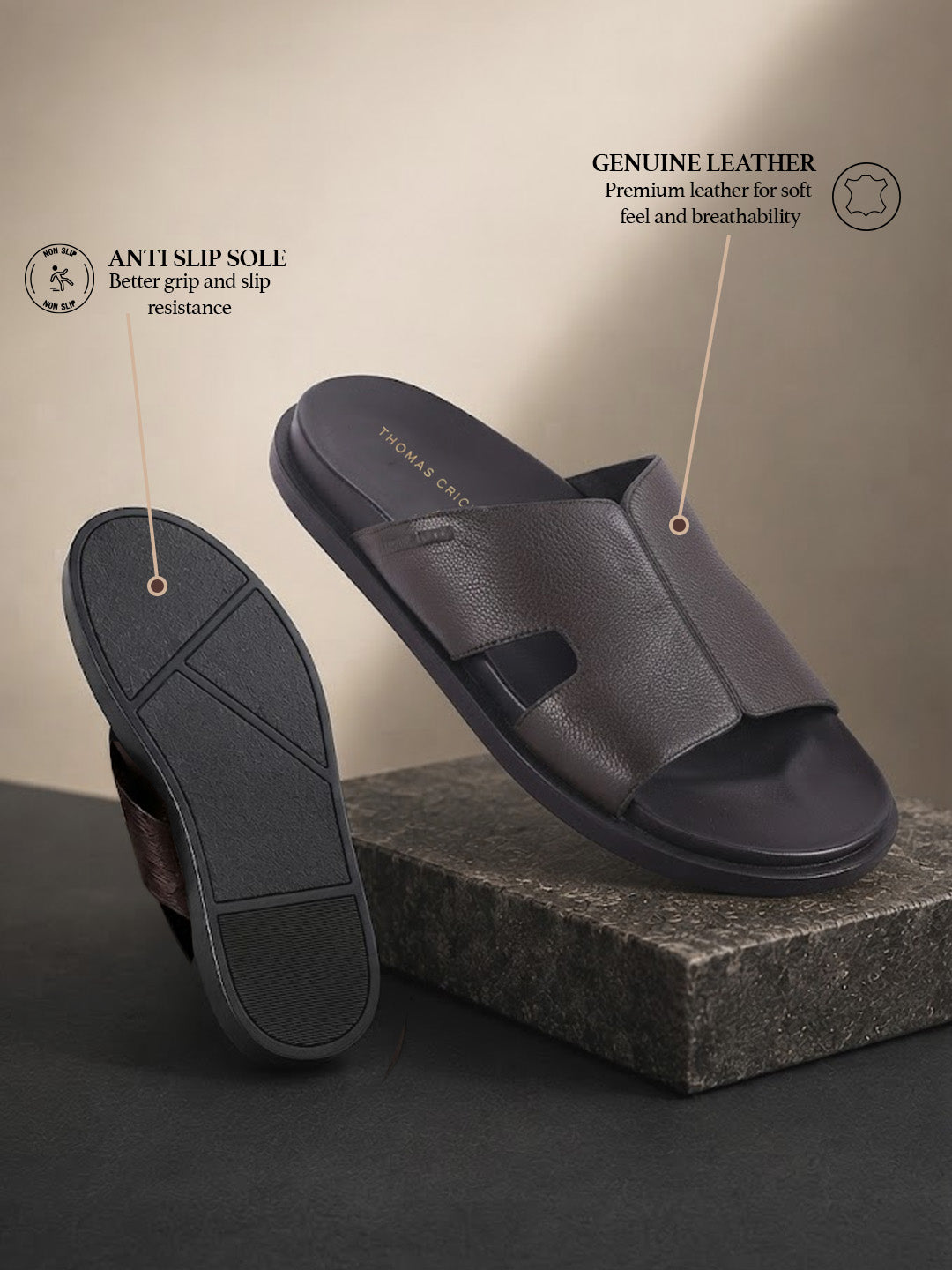 Dune Brown Sandals | Premium Open Toe Broad-Strap Casual Sandals |TC-2758TK