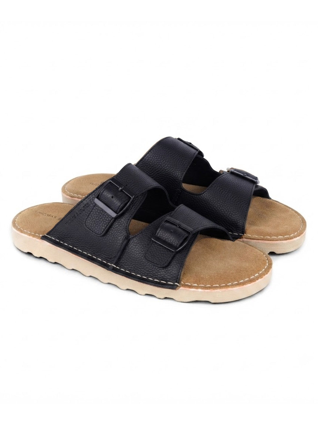 Solace Black  Double Buckle Sandals | Premium Casual Slippers with Suede-Textured Footbed |TC-2760BL