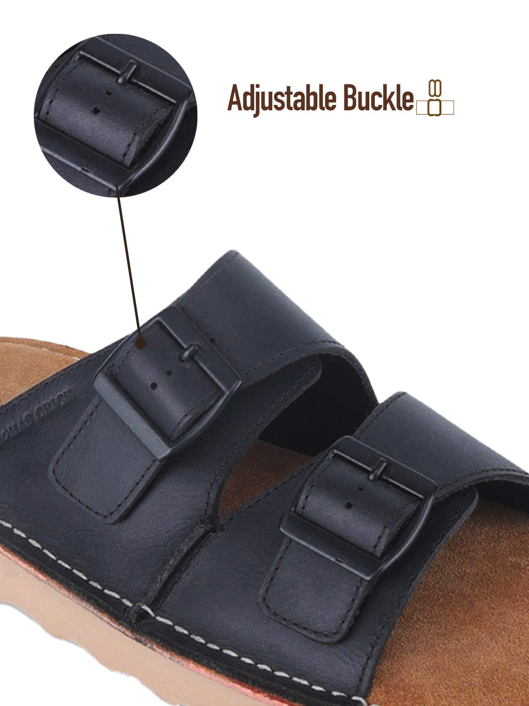 Solace Black  Double Buckle Sandals | Premium Casual Slippers with Suede-Textured Footbed |TC-2760BL