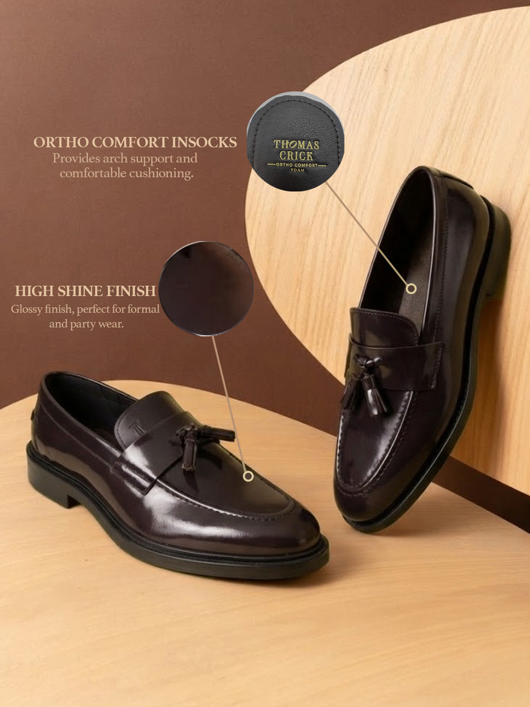 Kingsley Men's Bordo Genuine Leather Tassel Loafers | Premium Slip-On Formal & Smart Casual Dress Shoes|TC-2654BO