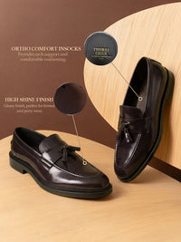 Kingsley Men's Bordo Genuine Leather Tassel Loafers | Premium Slip-On Formal & Smart Casual Dress Shoes|TC-2654BO
