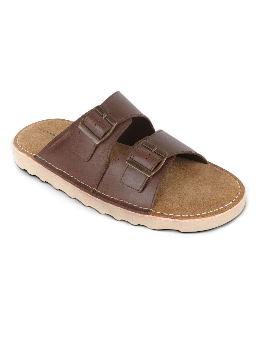 Solace Brown  Double Buckle Sandals | Premium Casual Slippers with Suede-Textured Footbed |TC-2760BR