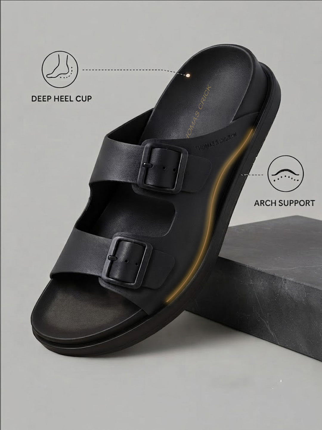 Atlas Black Sandals | Double Buckle Adjustable Casual Sandals |TC-2761BL