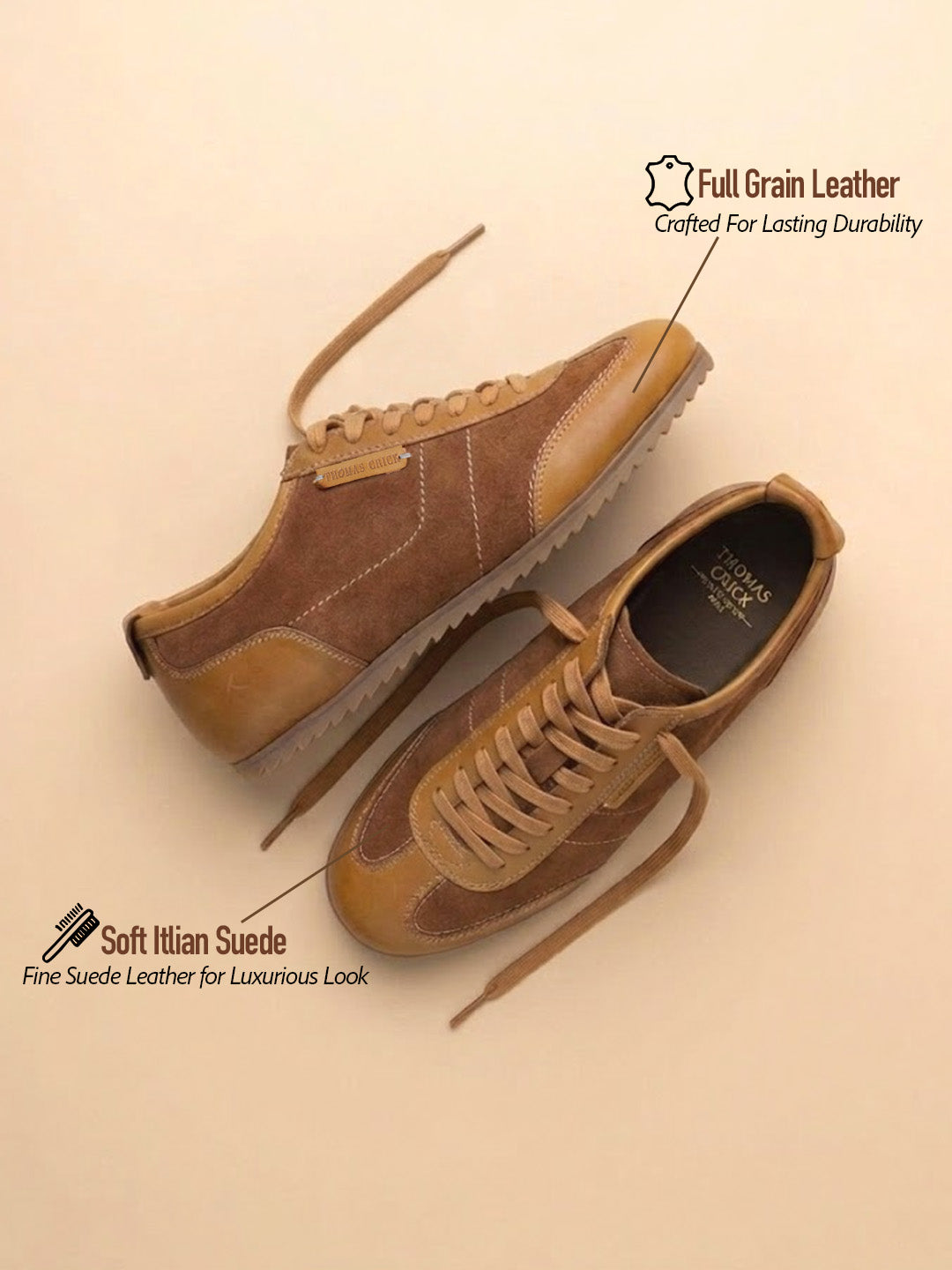 Pickton Tan Suede Sneakers | Premium European  Styling Lace-Up Shoes |TC-2647TN