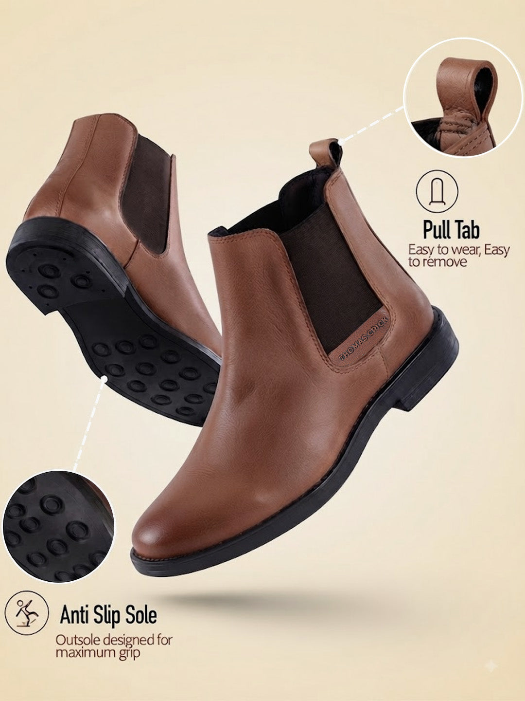 Holborn Tan Chelsea Boots |Classic Slip-On Dress Boots with Ortho Comfort Insock|TC-2657WD