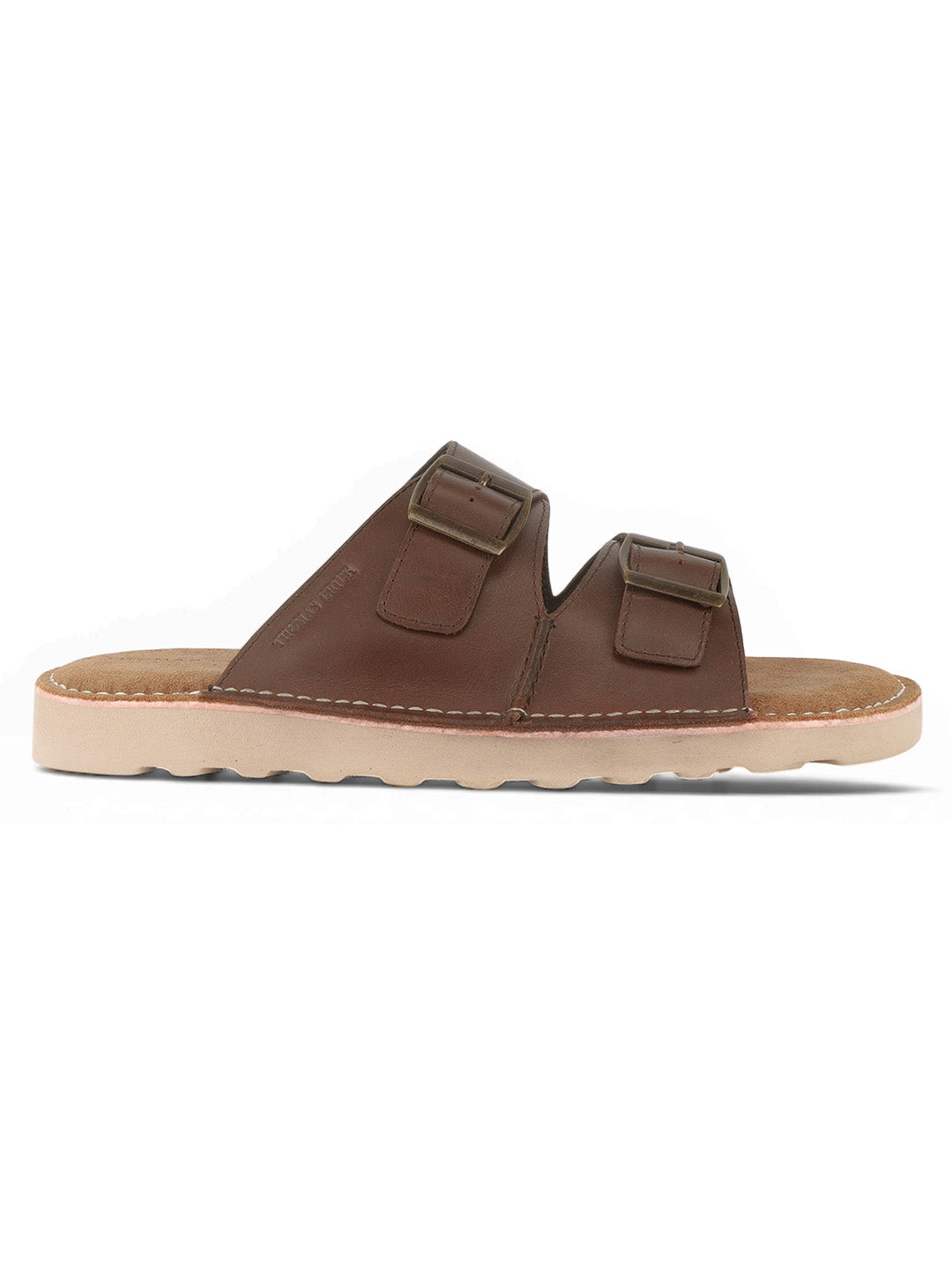 Solace Brown  Double Buckle Sandals | Premium Casual Slippers with Suede-Textured Footbed |TC-2760BR