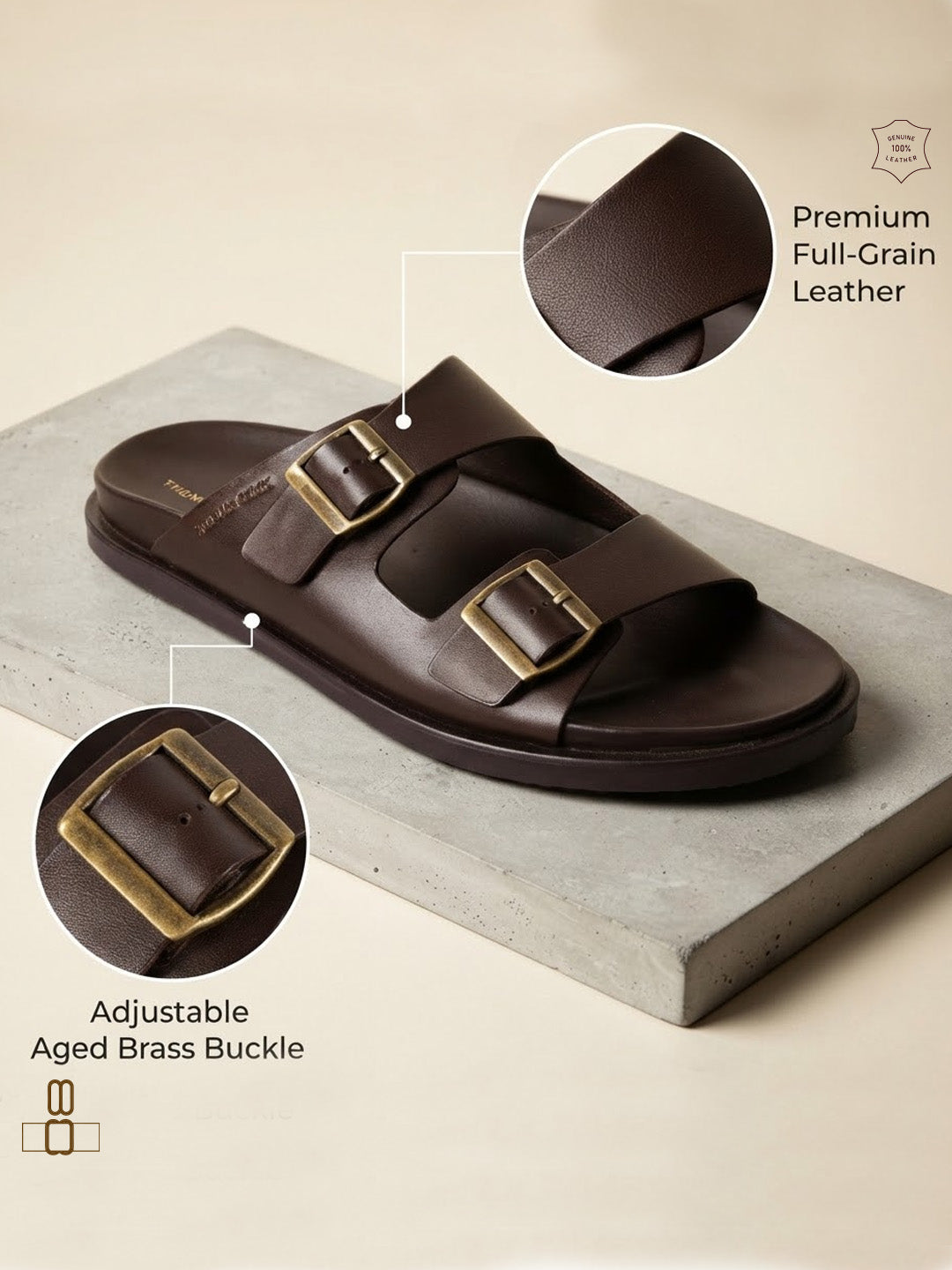 Atlas Brown  Sandals | Double Buckle Adjustable Casual Sandals |TC-2761BR