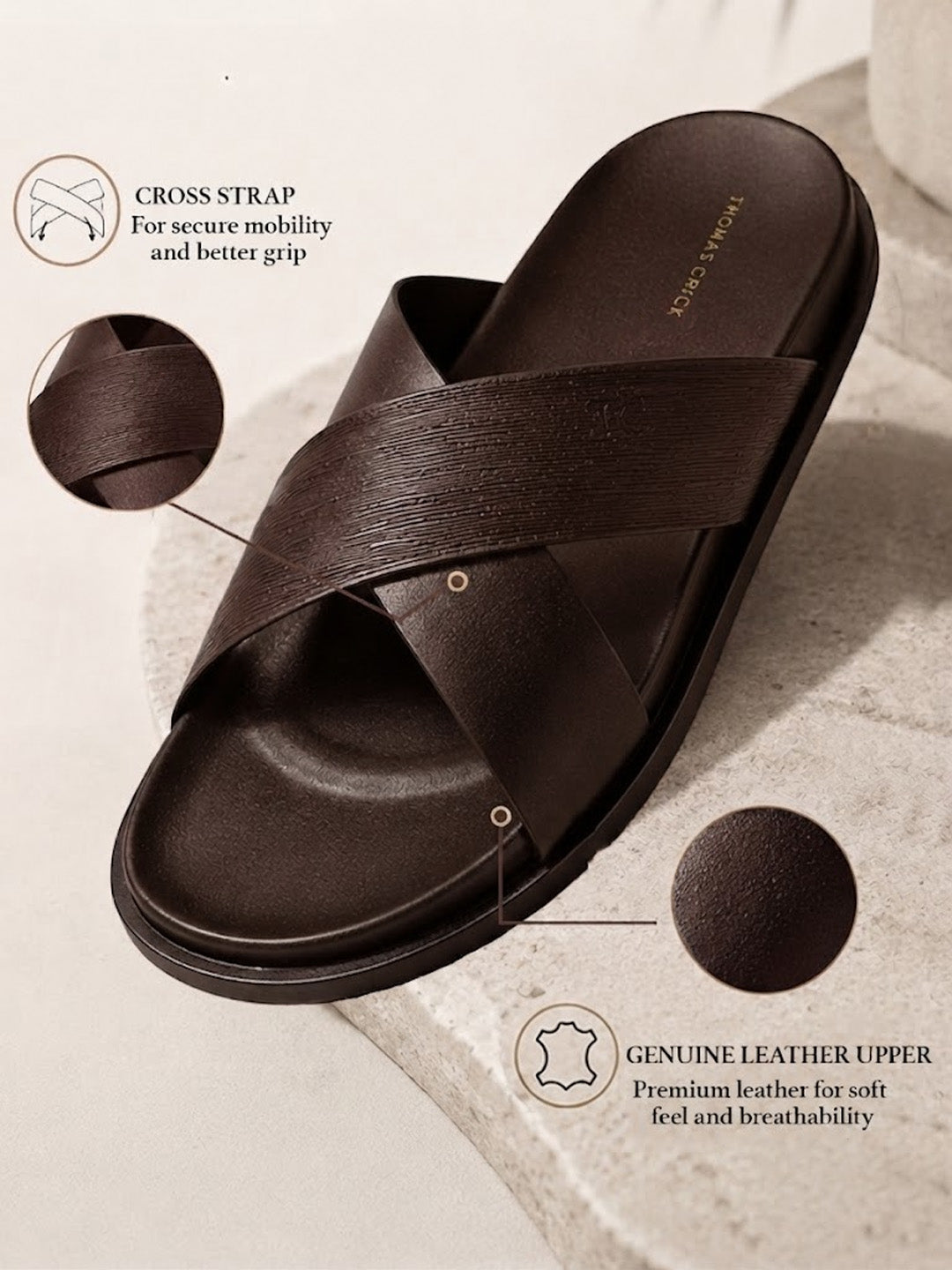 Aster Brown Cross-Strap Sandals| Premium Open Toe Comfort Sandals |TC-2759BR