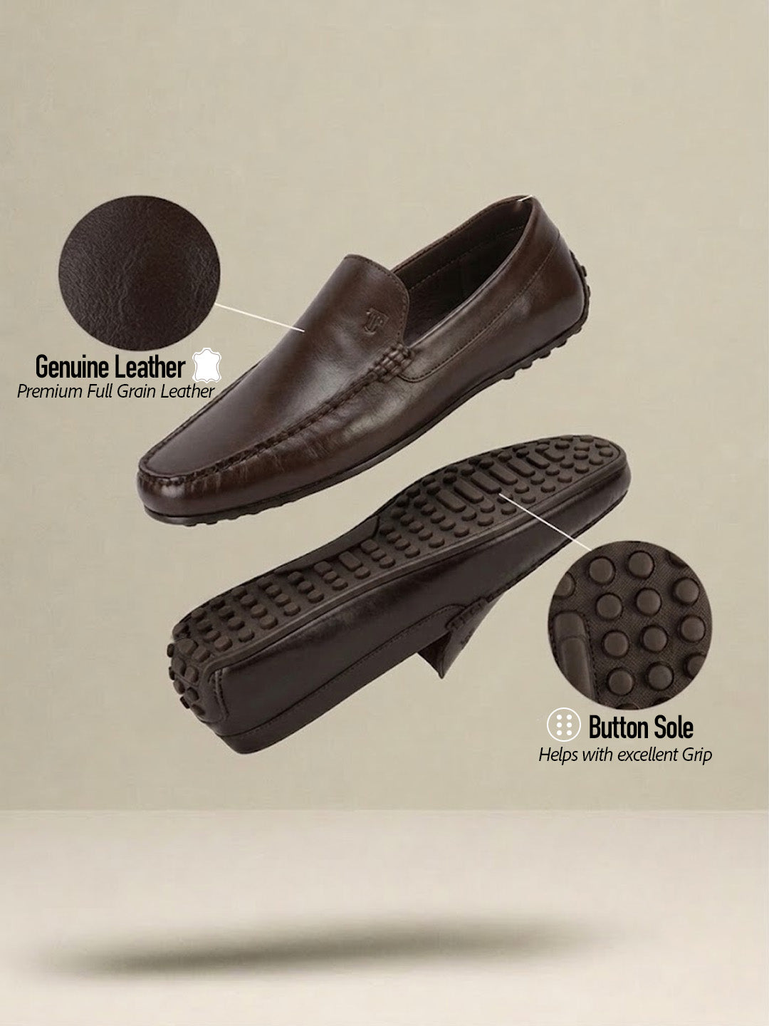 Romano Brown Loafers | Slip-On Driving Shoes with Pebbled Traction Pods|TC-2650BR