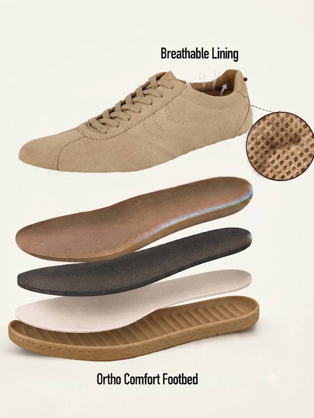 Greg Taupe Suede Sneakers | Lightweight Smart Casual Lace-Up Shoes|TC-2649TP