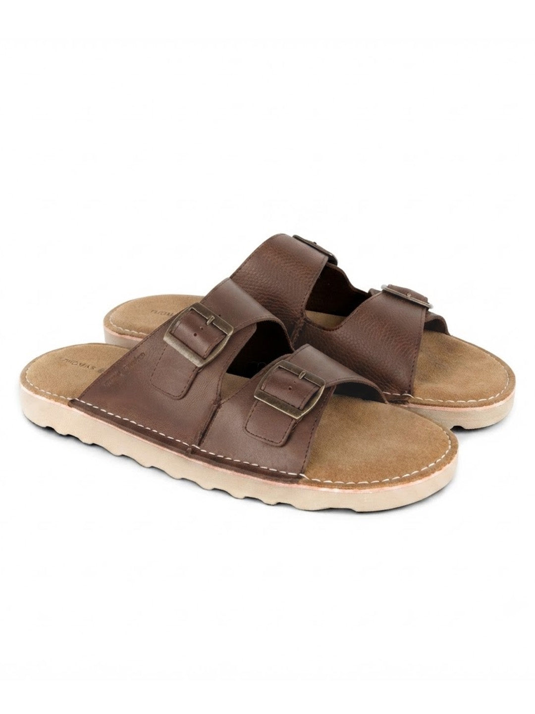 Solace Brown  Double Buckle Sandals | Premium Casual Slippers with Suede-Textured Footbed |TC-2760BR