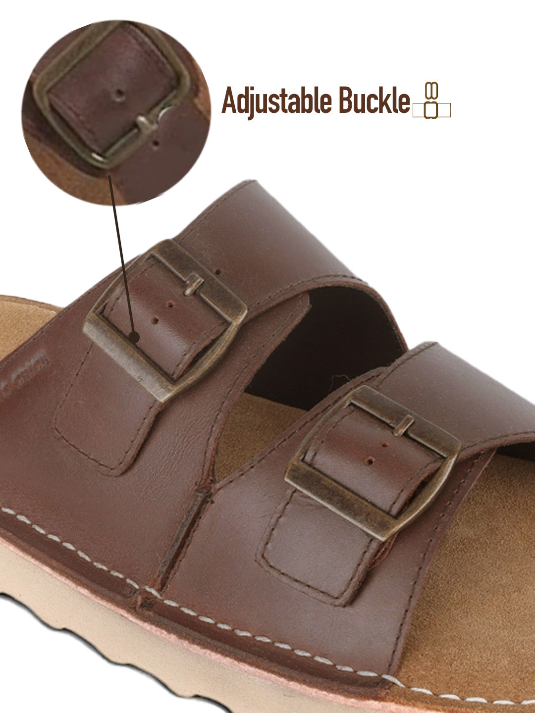 Solace Brown  Double Buckle Sandals | Premium Casual Slippers with Suede-Textured Footbed |TC-2760BR
