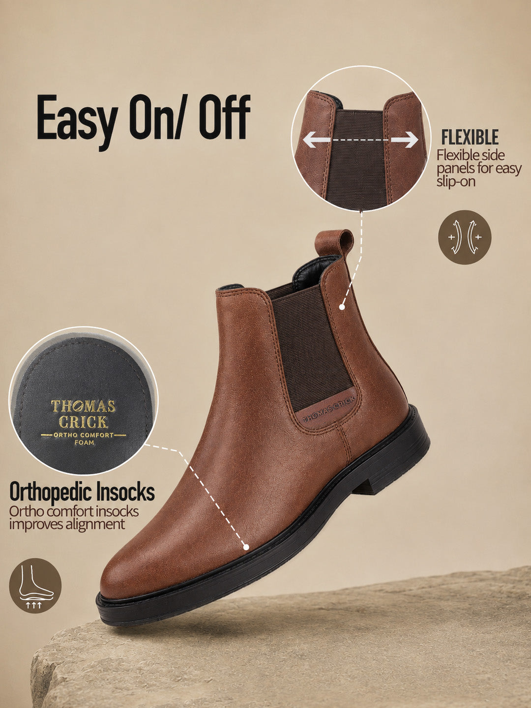 Holborn Tan Chelsea Boots |Classic Slip-On Dress Boots with Ortho Comfort Insock|TC-2657WD