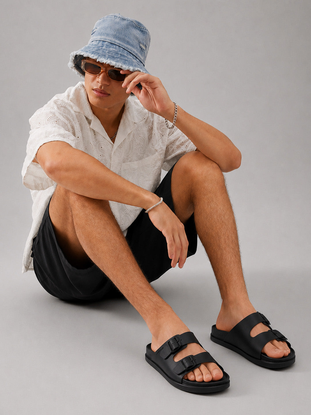 Atlas Black Sandals | Double Buckle Adjustable Casual Sandals |TC-2761BL