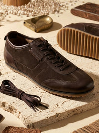 Pickton Brown Suede Sneakers | Premium European  Styling Lace-Up Shoes |TC-2647BR