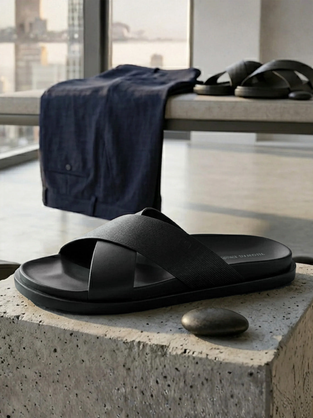 Aster Black  Cross-Strap Sandals| Premium Open Toe Comfort Sandals |TC-2759BL