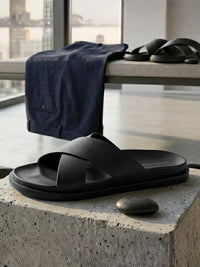 Aster Black  Cross-Strap Sandals| Premium Open Toe Comfort Sandals |TC-2759BL