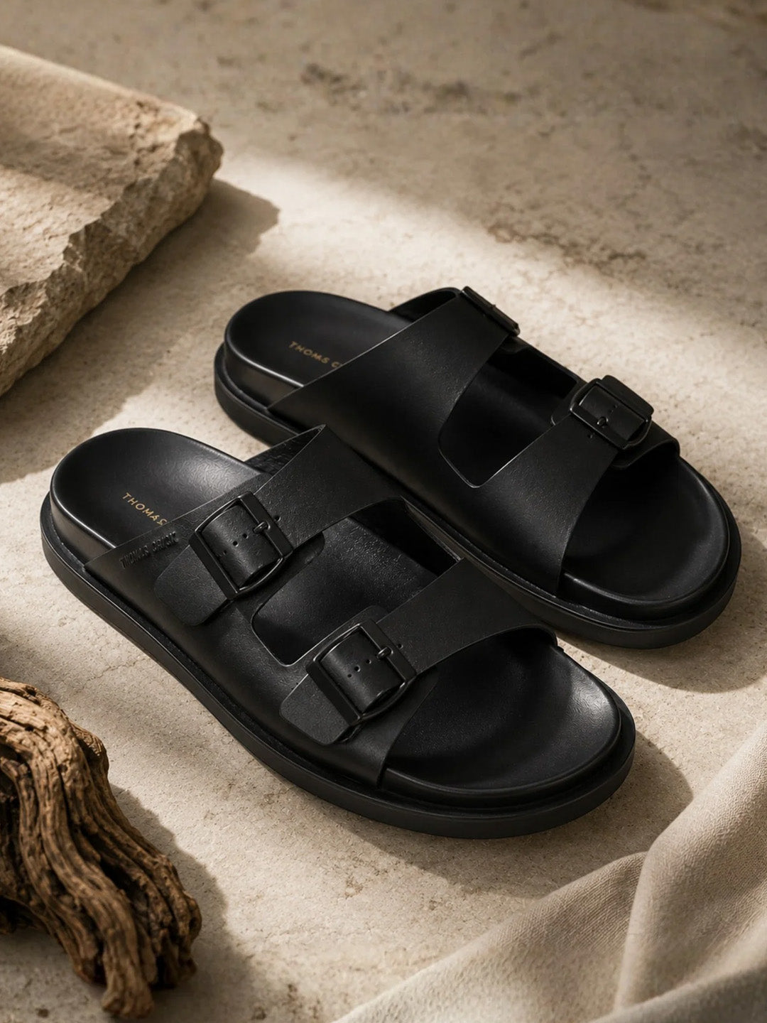 Atlas Black Sandals | Double Buckle Adjustable Casual Sandals |TC-2761BL