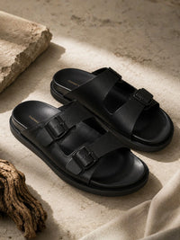 Atlas Black Sandals | Double Buckle Adjustable Casual Sandals |TC-2761BL