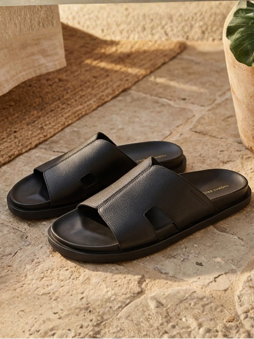 Dune Black Sandals | Premium open Toe Broad-Strap Casual Sandals |TC-2758BL