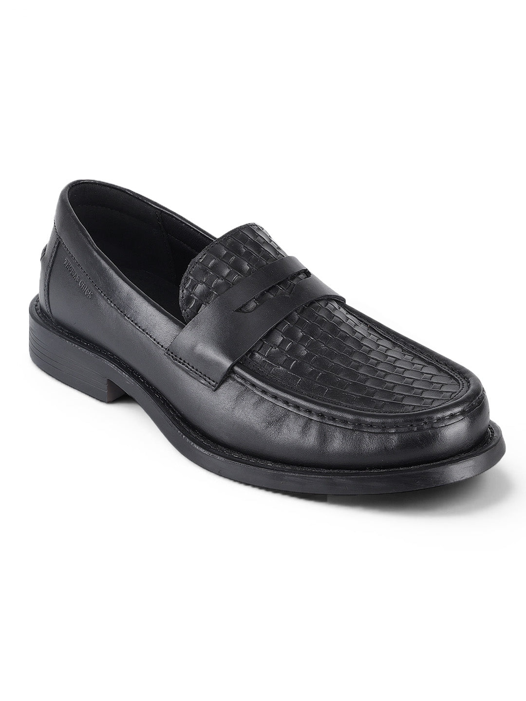 Euston Men's Black Woven Texture Genuine Leather Penny Loafers | Premium Slip-On Formal & Smart Casual Dress Shoes|TC-2653BL