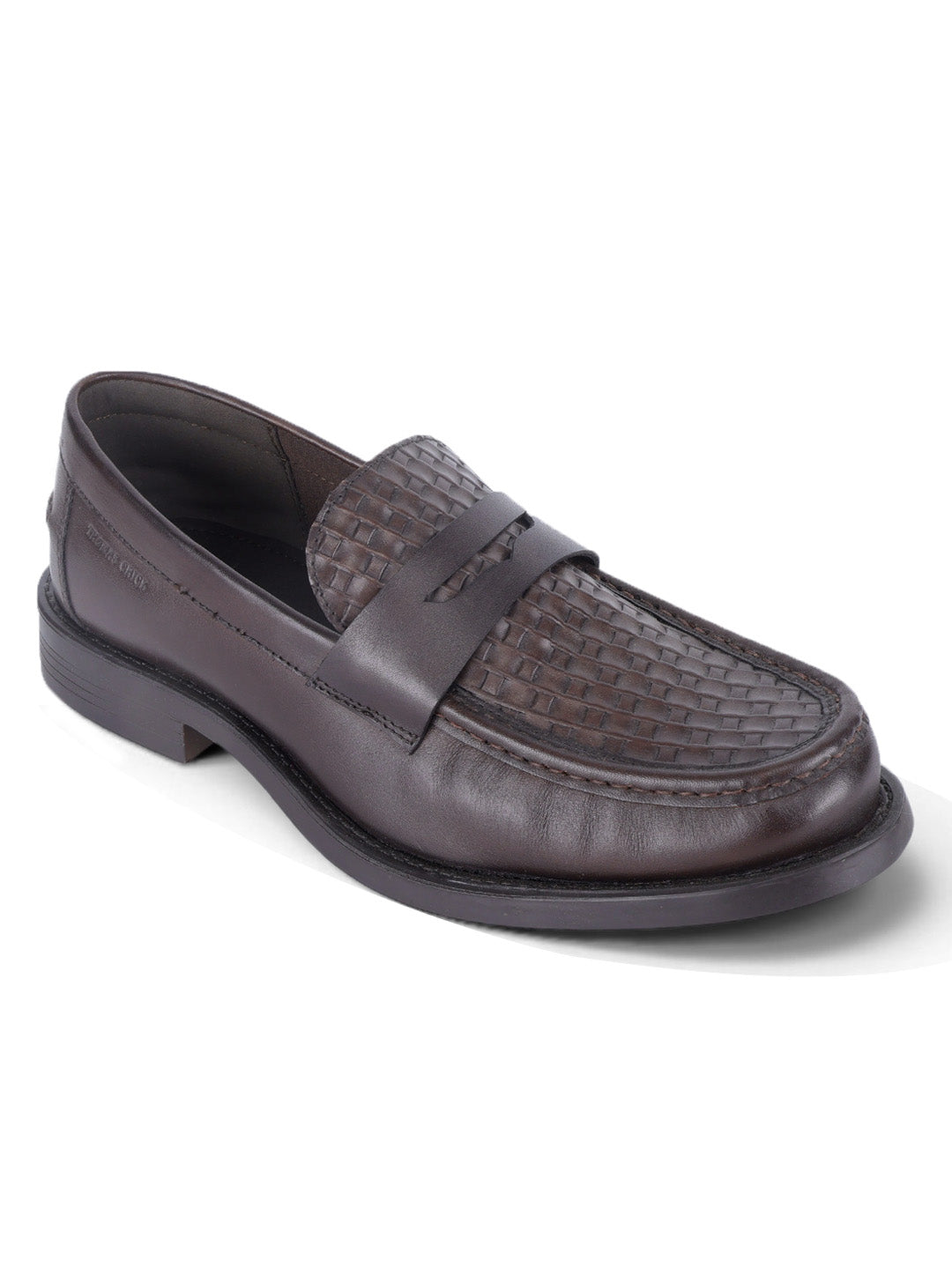 Euston Men's Brown Woven Texture Genuine Leather Penny Loafers | Premium Slip-On Formal & Smart Casual Dress Shoes|TC-2653BR