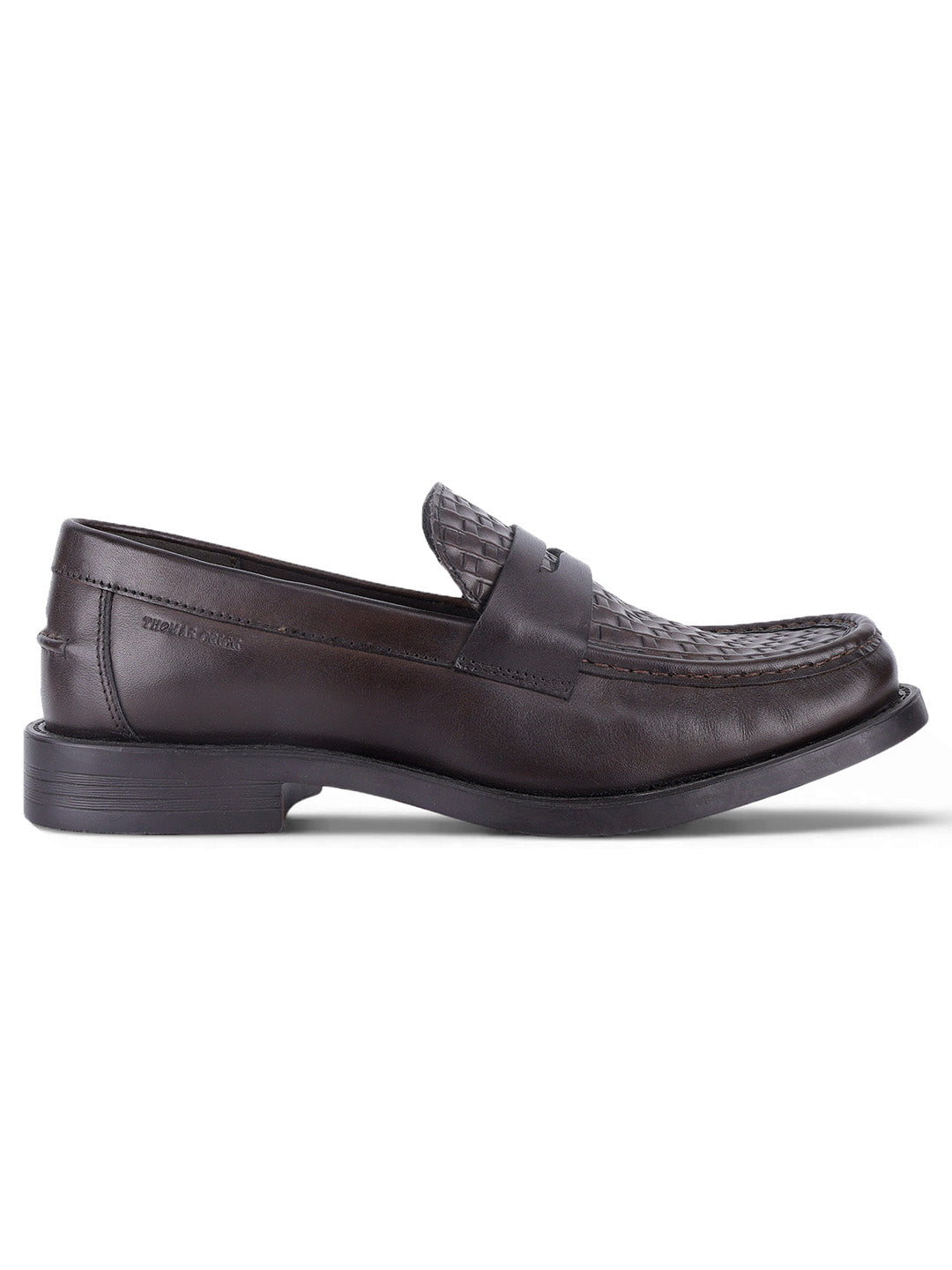 Euston Men's Brown Woven Texture Genuine Leather Penny Loafers | Premium Slip-On Formal & Smart Casual Dress Shoes|TC-2653BR