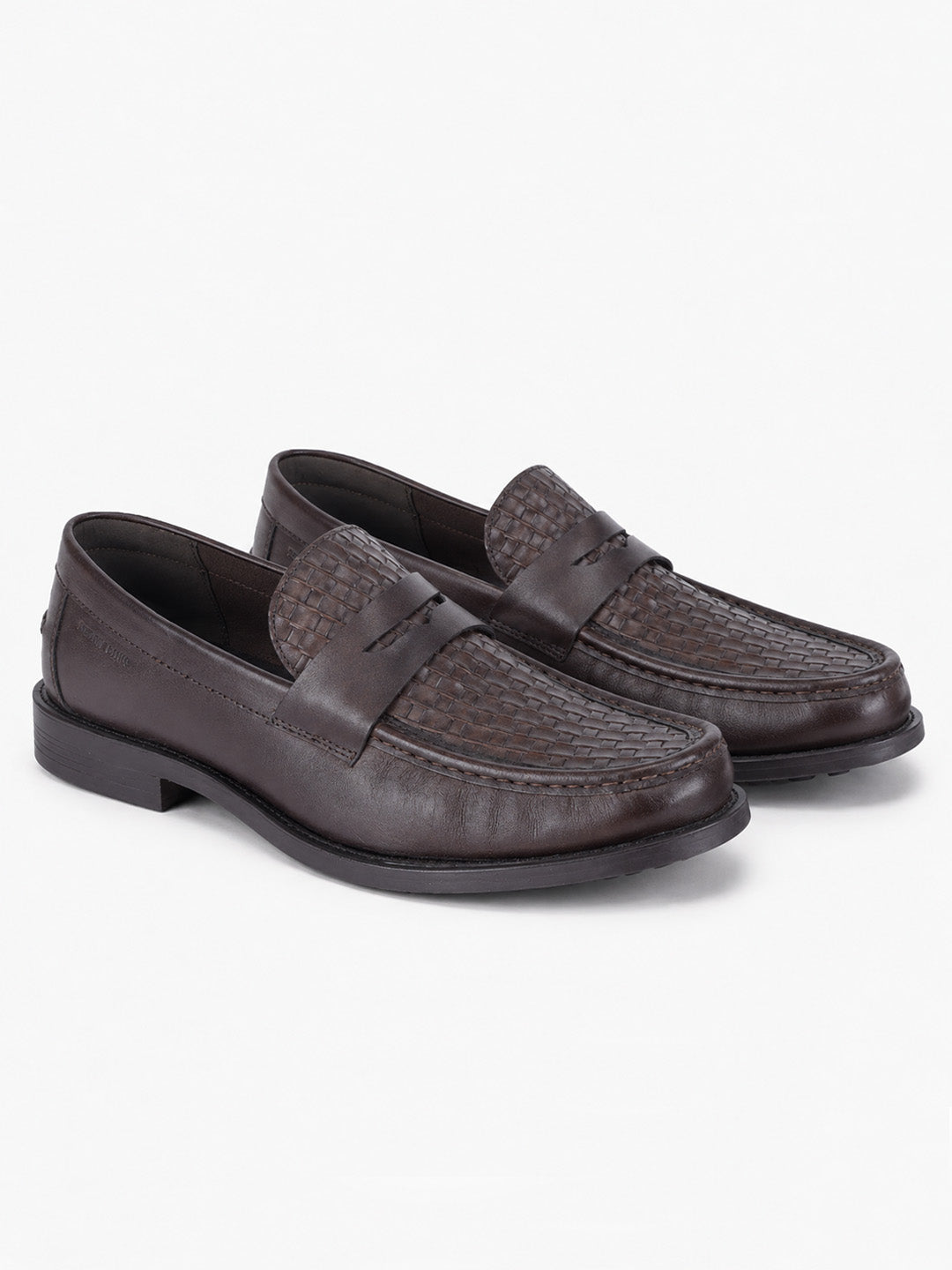 Euston Men's Brown Woven Texture Genuine Leather Penny Loafers | Premium Slip-On Formal & Smart Casual Dress Shoes|TC-2653BR