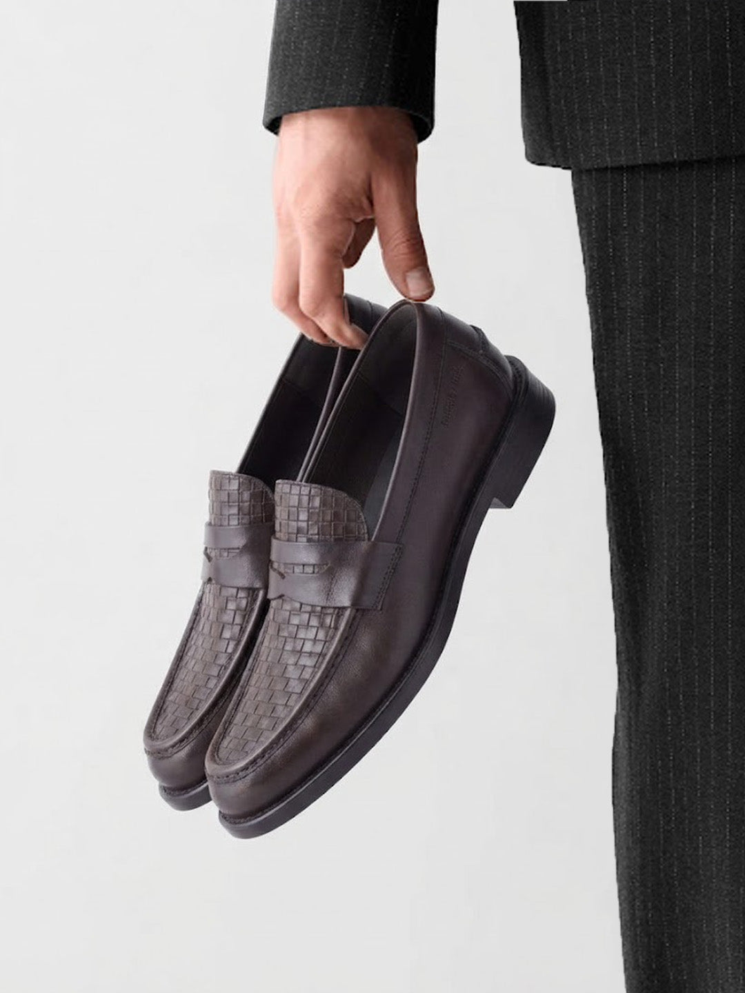 Euston Men's Brown Woven Texture Genuine Leather Penny Loafers | Premium Slip-On Formal & Smart Casual Dress Shoes|TC-2653BR