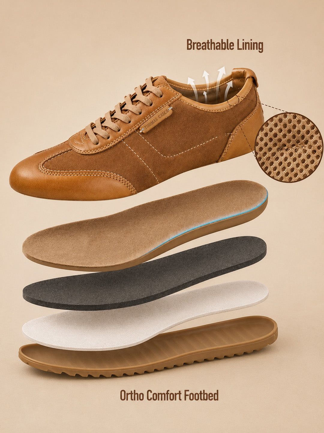 Pickton Tan Suede Sneakers | Premium European  Styling Lace-Up Shoes |TC-2647TN